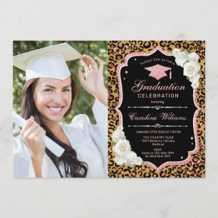 Invitation Fête de graduation avec photo - Leopard Rose Gold