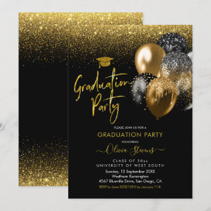 Invitation Fête de graduation Black and Gold