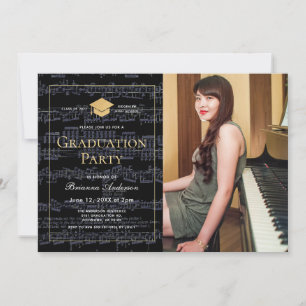 Invitation Fête de graduation Black & Gold de la musique de f