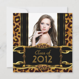 Invitation Fête de graduation Black Gold Leopard Girl