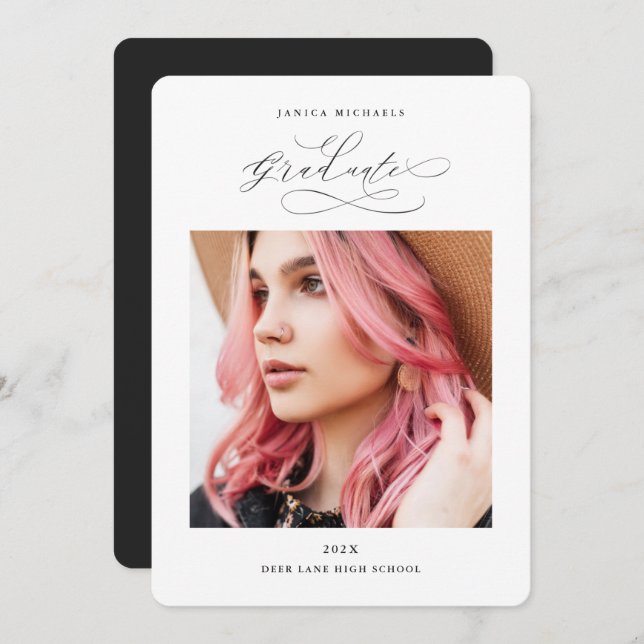 Invitation Fête de graduation Black Two Photo Modern (Devant / Derrière)
