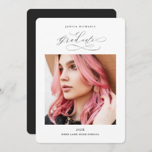 Invitation Fête de graduation Black Two Photo Modern