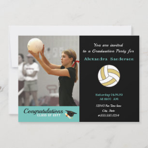 Invitation Fête de graduation Black White et Golden Volleybal