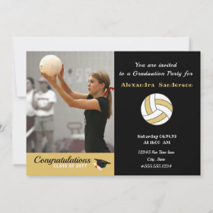 Invitation Fête de graduation Black White et Golden Volleybal