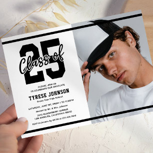 Invitation Fête de graduation Black White Photo moderne