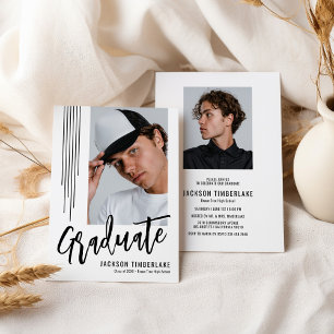 Invitation Fête de graduation Black White Photo moderne