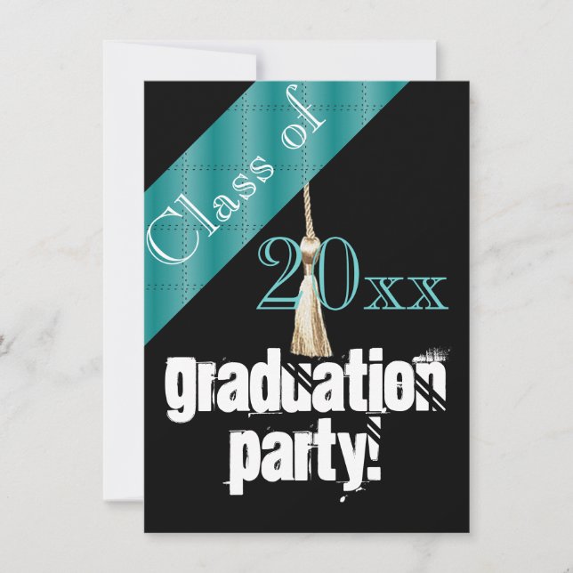 Invitation Fête de graduation bleue et noire (Devant)
