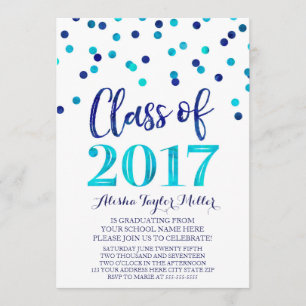 Invitation Fête de graduation Blue Watercolor Confetti