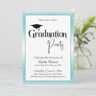 Invitation Fête de graduation brillant Turquoise Ombre Confet