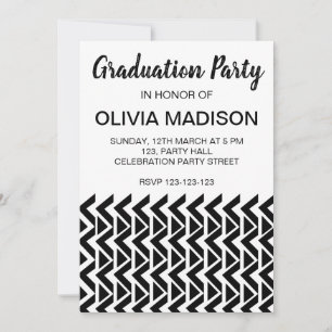 Invitation Fête de graduation Chevron noir et blanc