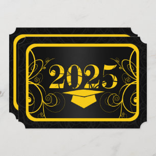 Invitation Fête de graduation de cadre jaune et noir