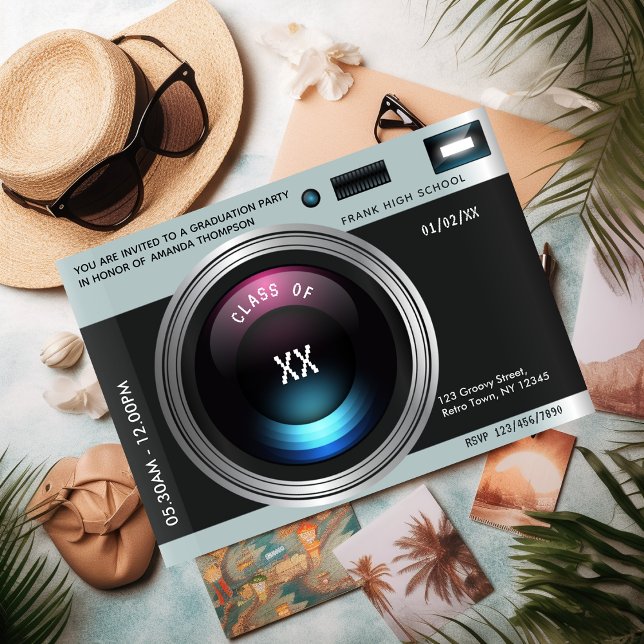 Invitation Fête de graduation de la caméra rétro (Créateur téléchargé)