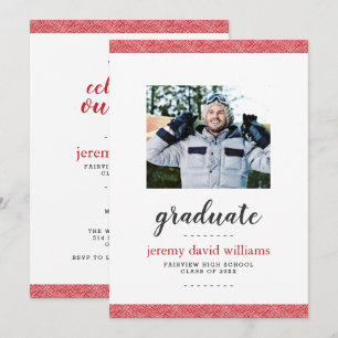 Invitation Fête de graduation de la photo moderne rouge et gr