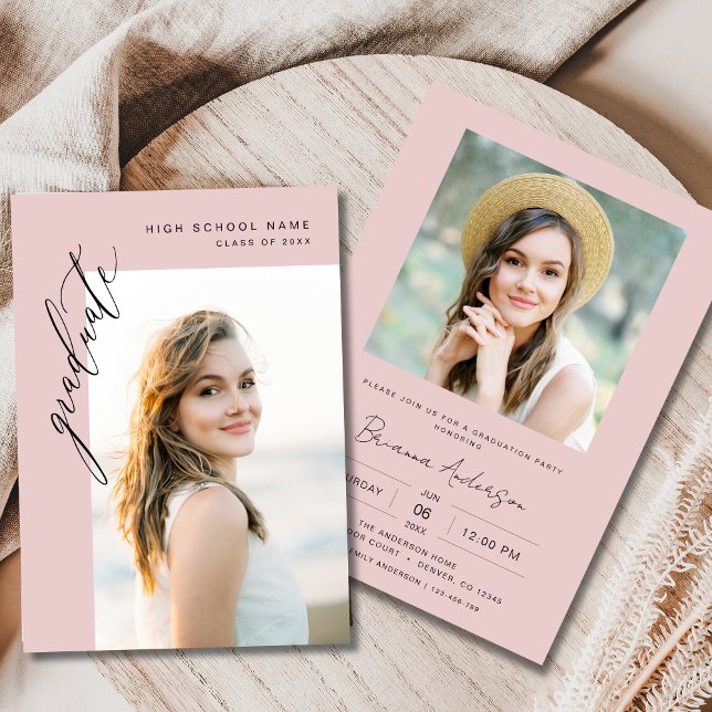 Invitation Fête de graduation de la photo rose tendance moder (Créateur téléchargé)