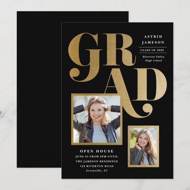 Invitation Fête de graduation de la photographie moderne Gold (Devant / Derrière)
