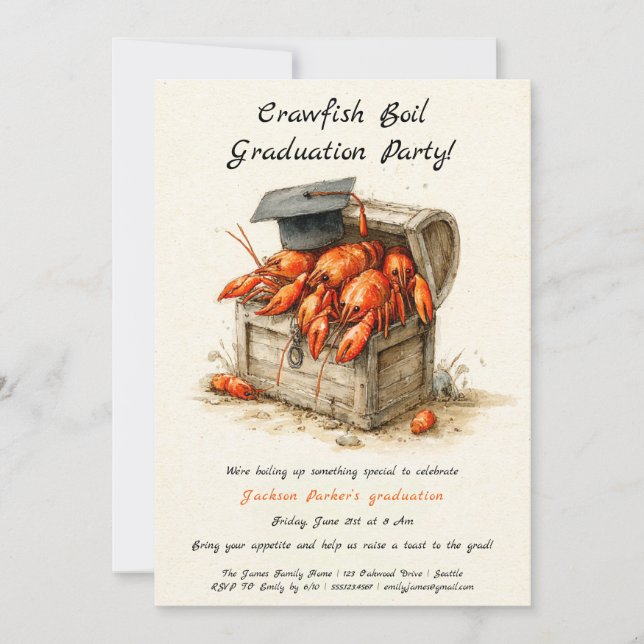 Invitation Fête de graduation de l'ébullition de l'écrevisse  (Devant)