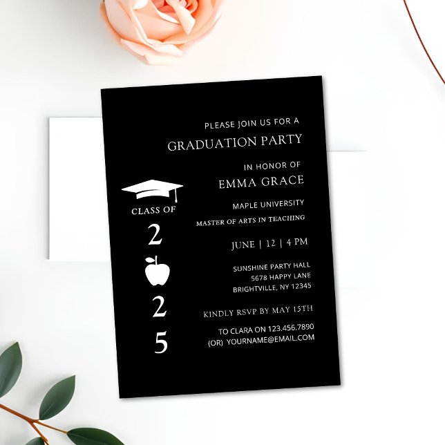 Invitation Fête de graduation de l'enseignant minimal moderne (teacher graduation invitations, teacher graduation invites, teacher graduation party invitations, te)