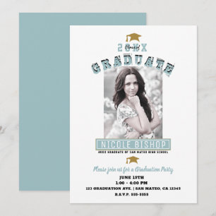 Invitation Fête de graduation de photo minimal blanc moderne