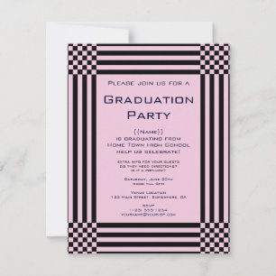 Invitation Fête de graduation des chèques noirs et roses