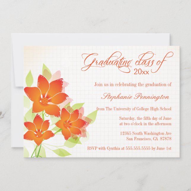 Invitation Fête de graduation des fleurs orange chic faire-pa (Devant)