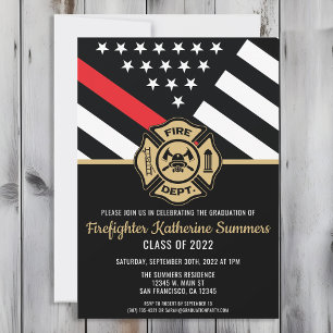 Invitation Fête de graduation des pompiers Drapeau mince de l