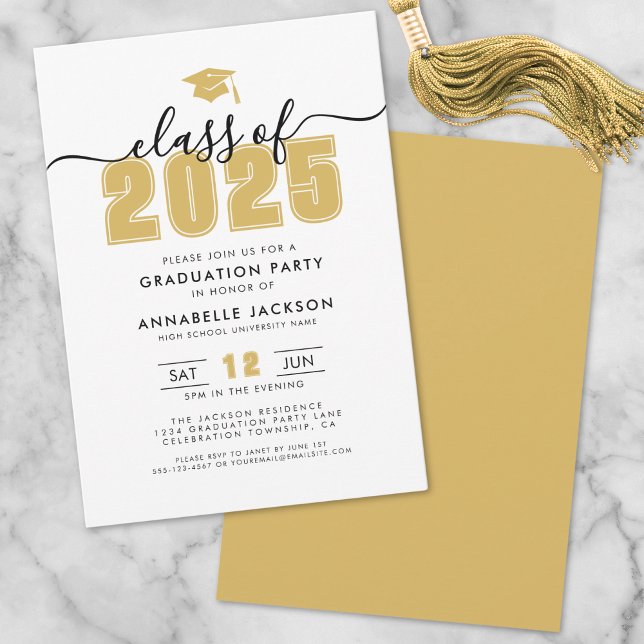 Invitation Fête de graduation d'or moderne simple (Simple Modern Gold Graduation Party Invitation)
