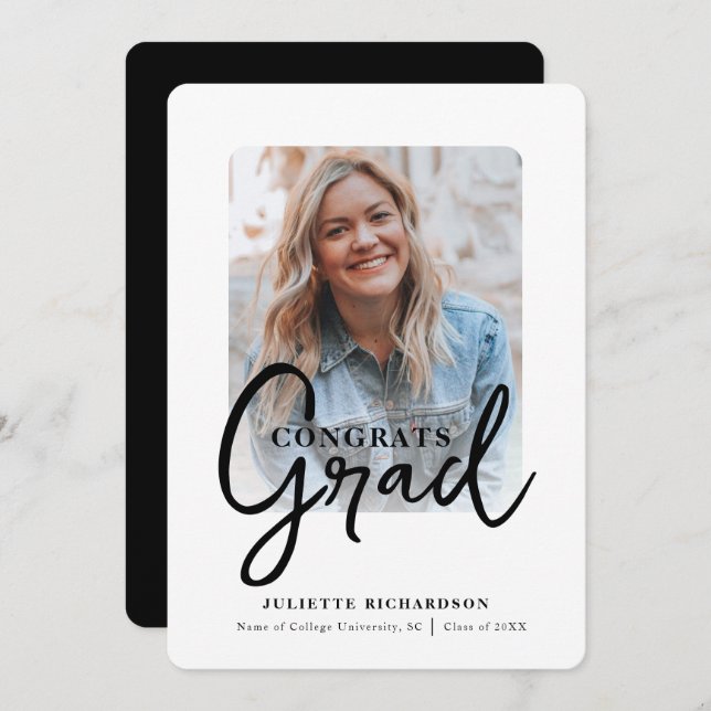 Invitation Fête de graduation du collège photo noir blanc mod (Devant / Derrière)