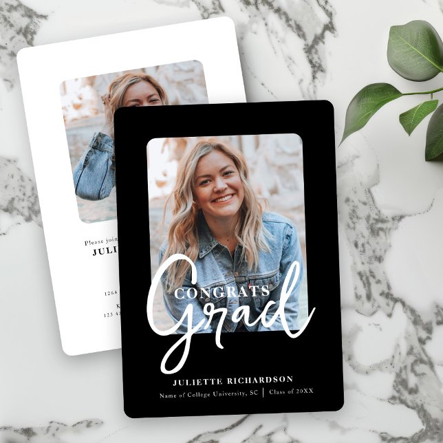 Invitation Fête de graduation du collège photo noir blanc mod (Créateur téléchargé)