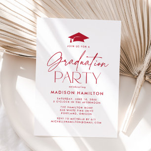 Invitation Fête de graduation du Red Script moderne