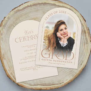 Invitation Fête de graduation en Arc photo minimal beige mode