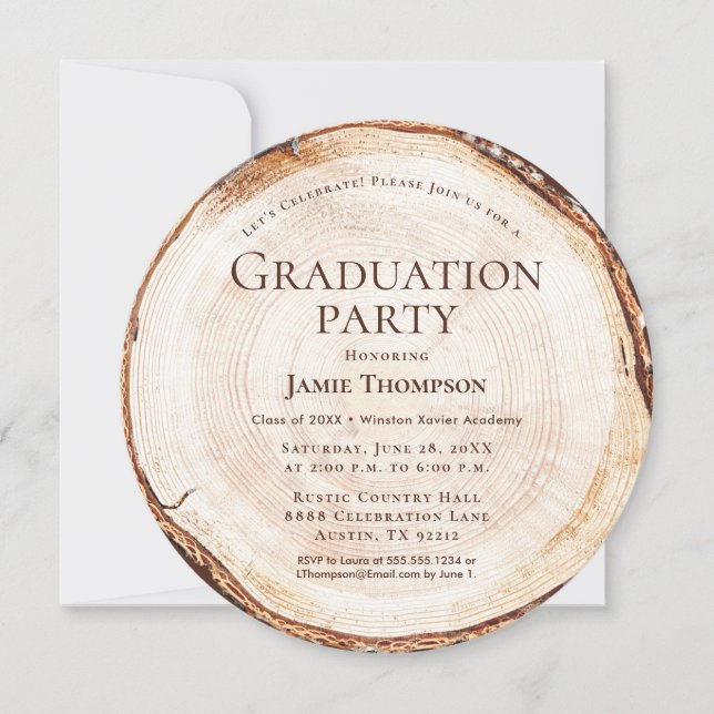 Invitation Fête de Graduation en Bois Rustique Personnalisé u (Devant)