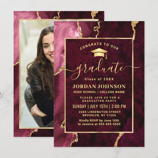 Invitation Fête de graduation en marbre doré de Bourgogne mod (Devant / Derrière)