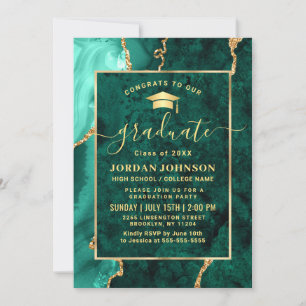 Invitation Fête de graduation en marbre vert émérite d'or mod