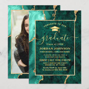 Invitation Fête de graduation en marbre vert émérite d'or mod