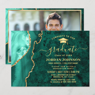 Invitation Fête de graduation en marbre vert émérite d'or mod