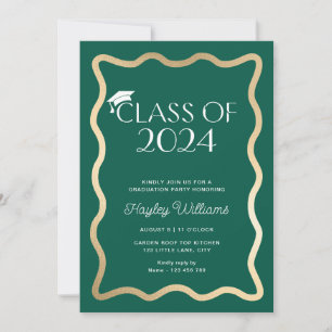 Invitation Fête de graduation en or foncé Wave Green