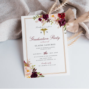 Invitation Fête de graduation en soins infirmiers floraux de 