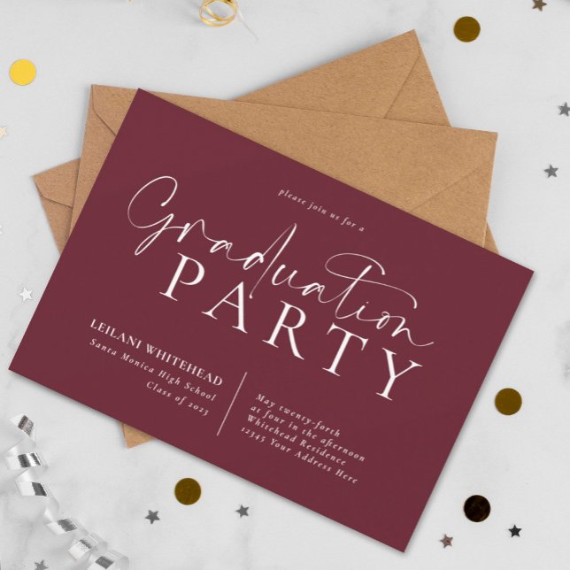 Invitation Fête de graduation en typographie moderne Bourgogn (Créateur téléchargé)