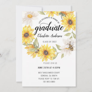 Invitation Fête de graduation Fête des tournesols blancs jaun