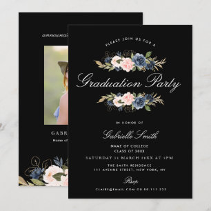 Invitation Fête de graduation florale bleue et blush de la Ma
