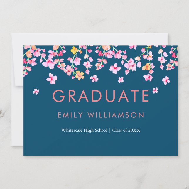 Invitation Fête de graduation florale en fleurs rose simple e (Devant)