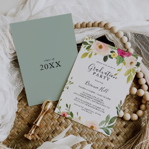 Invitation Fête de Graduation Florale Rose Pink