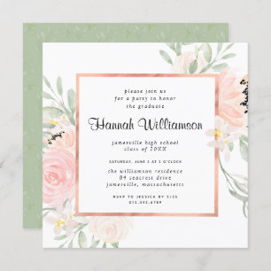Invitation Fête de graduation Florale Rose Rose