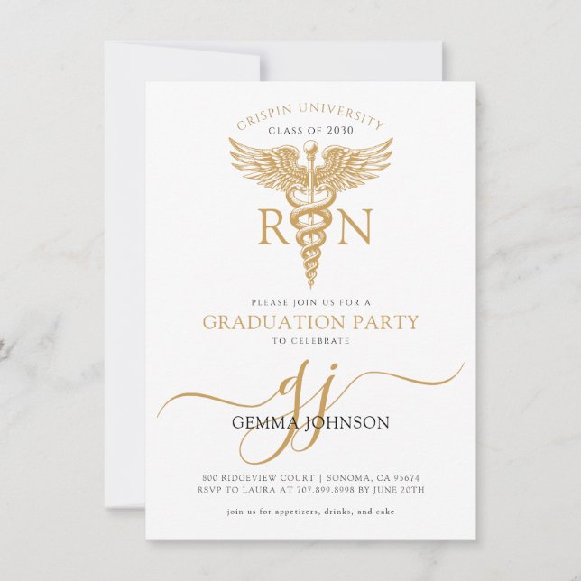 Invitation Fête de graduation infirmière moderne Gold Script  (Devant)