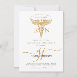 Invitation Fête de graduation infirmière moderne Gold Script