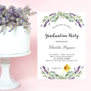 Invitation Fête de graduation lavande eucalyptus luxe floral