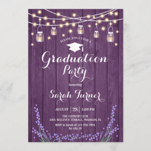 Invitation Fête de graduation - Lavender Rustic Purple Wood