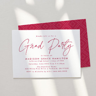 Invitation Fête de graduation Magenta Script Moderne