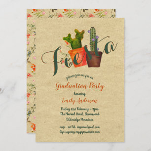 Invitation Fête de Graduation Mexicaine Cactus Rustiques