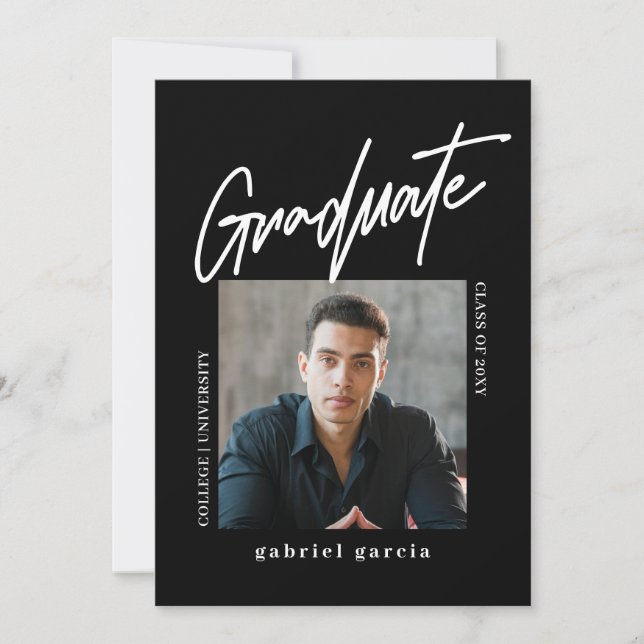 Invitation Fête de graduation minimale de photo noir blanc (Devant)